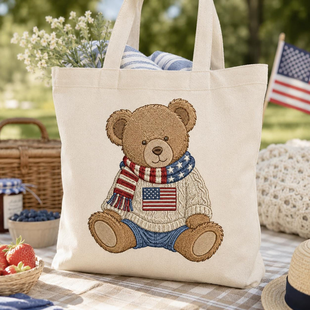 Patriotic Teddy Bear Embroidery Design, USA Flag Sweater Bear Machine Embroidery File, Americana Baby Bear Pattern, 5 sizes Digital Download - image 4