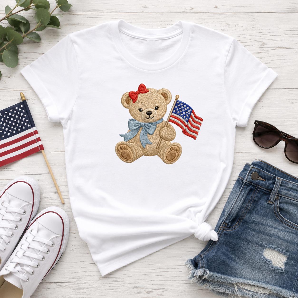 Patriotic Teddy Bear Embroidery Design, 4th of July Bear Machine Embroidery File, USA Flag Stitch Pattern, 5 sizes, Digital Download - image 3