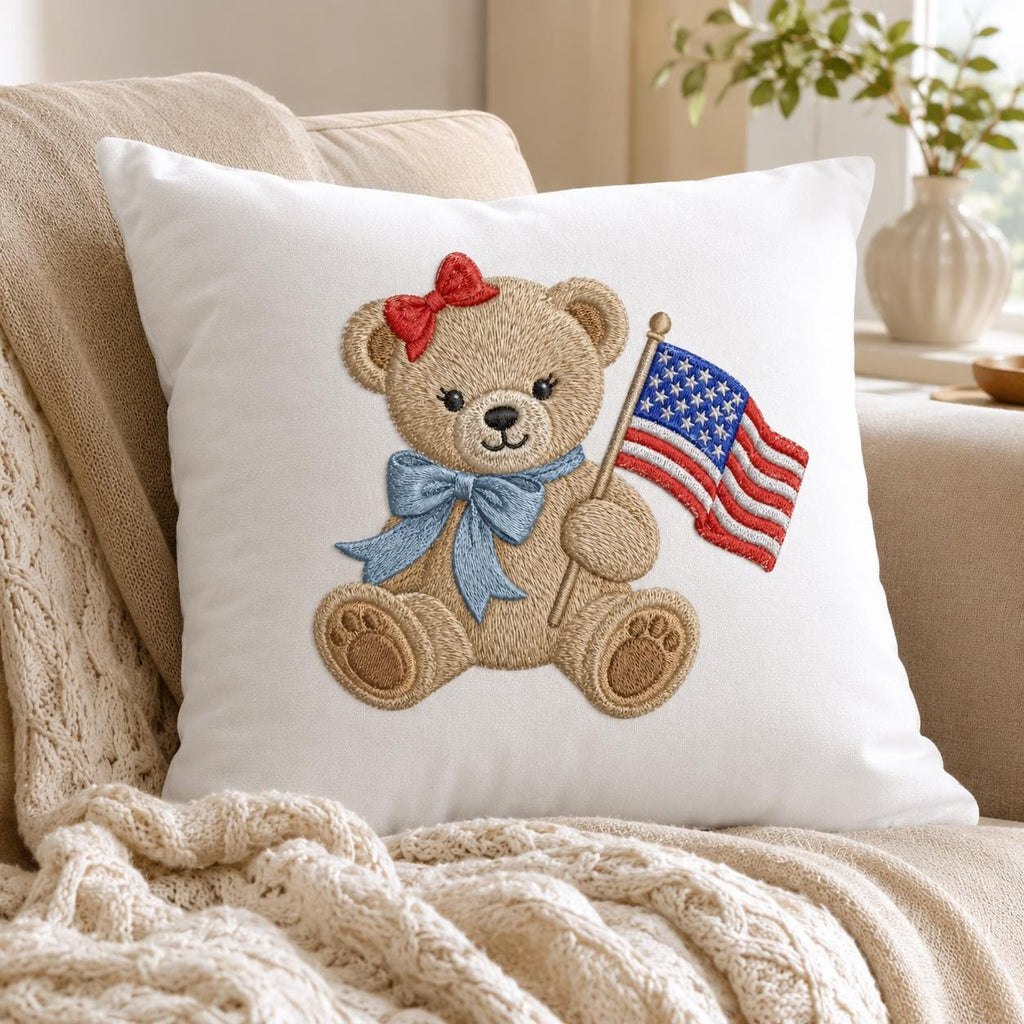 Patriotic Teddy Bear Embroidery Design, 4th of July Bear Machine Embroidery File, USA Flag Stitch Pattern, 5 sizes, Digital Download - image 6