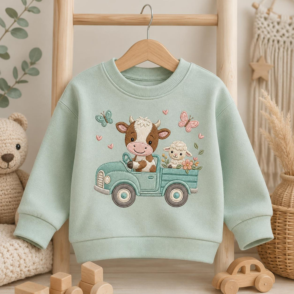 Cow Truck Embroidery Design, Cute Farm Animal Machine Embroidery File, Baby Nursery Cow Sheep Truck Stitch, 5 sizes, Digital Download - image 6