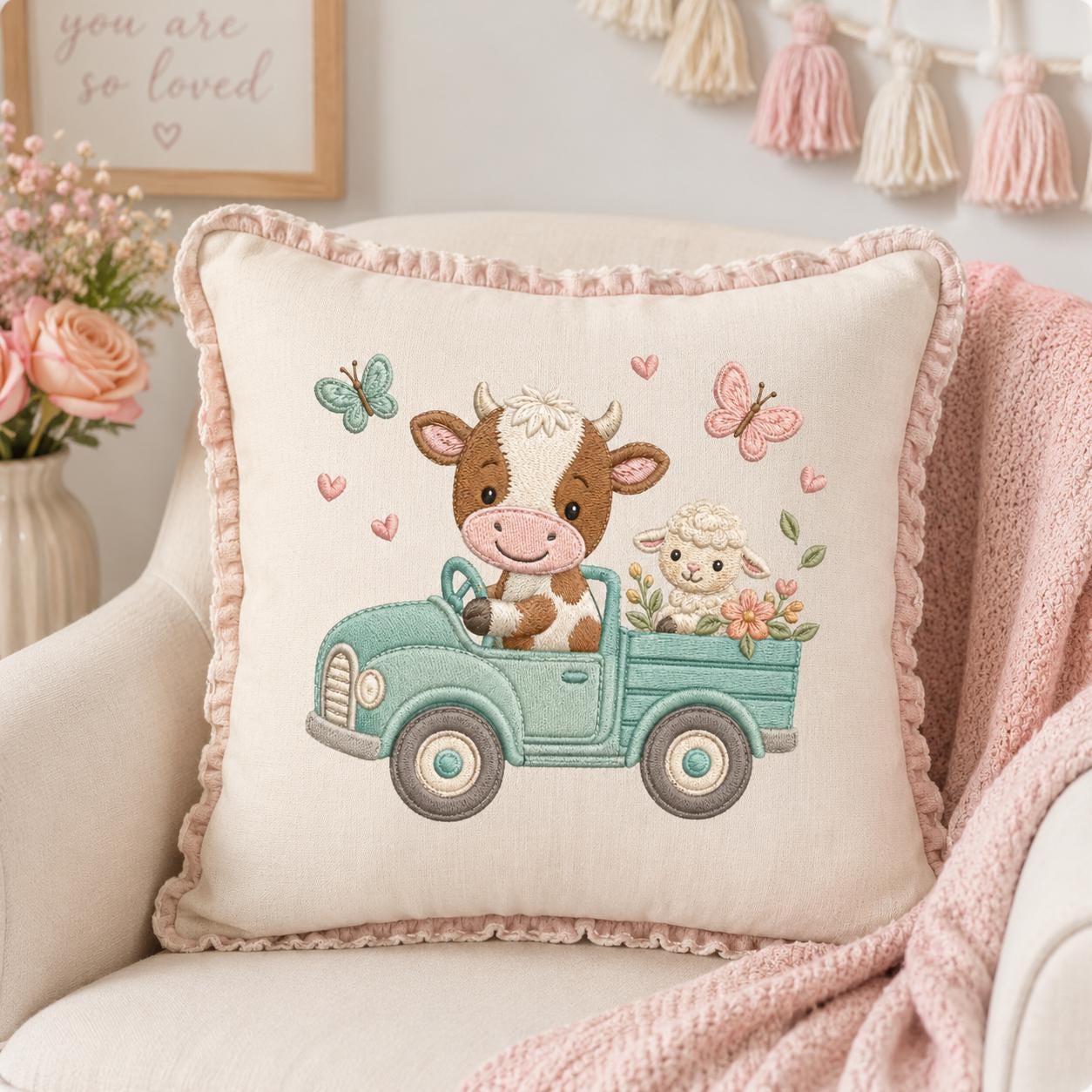 Cow Truck Embroidery Design, Cute Farm Animal Machine Embroidery File, Baby Nursery Cow Sheep Truck Stitch, 5 sizes, Digital Download - image 7