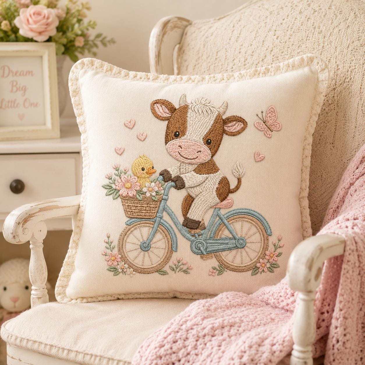 Cow Bicycle Embroidery Design, Cute Baby Farm Animal Machine Embroidery File, Spring Cow Bike Stitch, 5 sizes, Digital Download - image 5