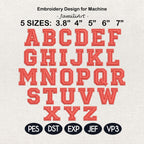 Varsity Alphabet Embroidery Design, College Block Font A-Z Machine Embroidery Letters, Sport Monogram Initials, 5 sizes, Digital Download