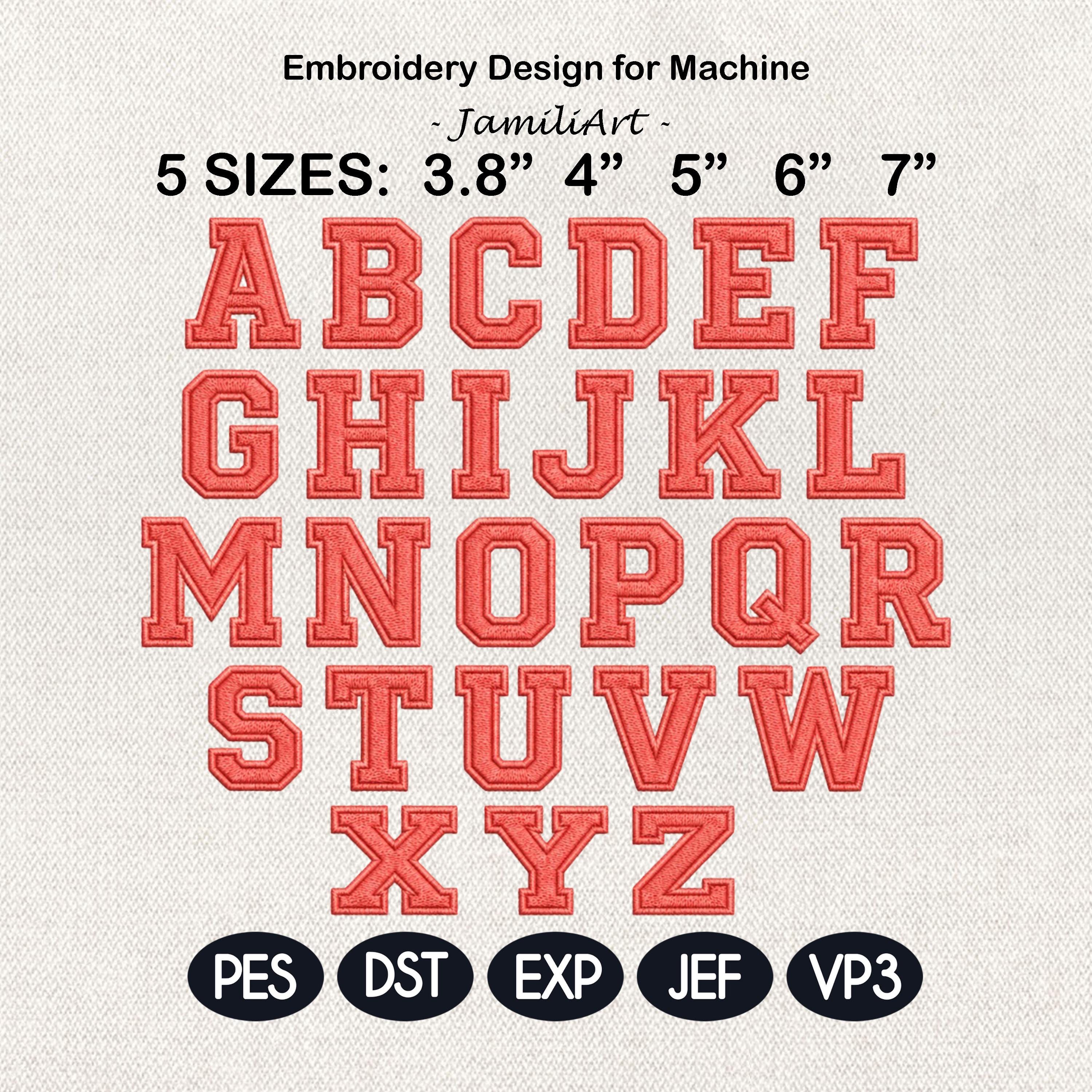 Varsity Alphabet Embroidery Design, College Block Font A-Z Machine Embroidery Letters, Sport Monogram Initials, 5 sizes, Digital Download