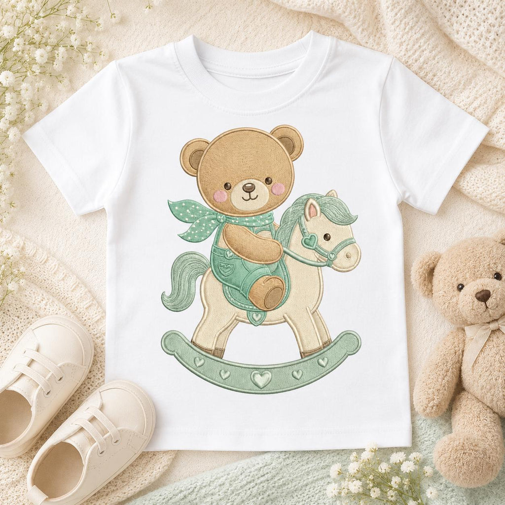Teddy Bear Rocking Horse Embroidery Design, Cute Baby Bear Nursery Machine Embroidery File, Pastel Kids Decor, 5 sizes, Digital Download - image 5