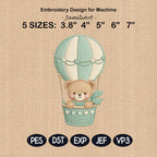 Teddy Bear Hot Air Balloon Embroidery Design, Cute Nursery Baby Bear Machine Embroidery, Kids Room Decor Stitch, 5 sizes, Digital Download
