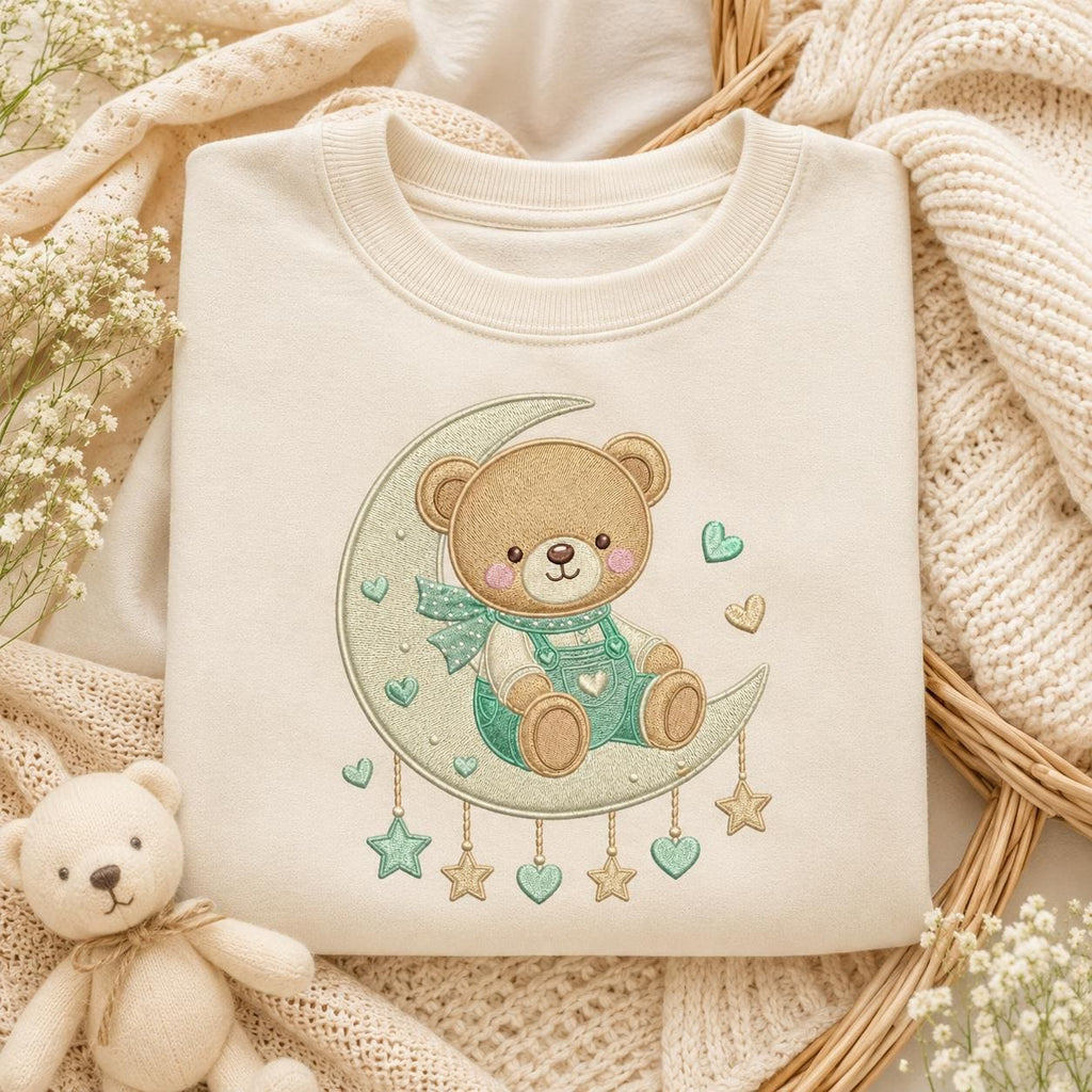 Teddy Bear Moon Embroidery Design, Cute Baby Bear Crescent Moon Machine Embroidery, Nursery Dreamy Kids Decor, 5 sizes, Digital Download - image 3