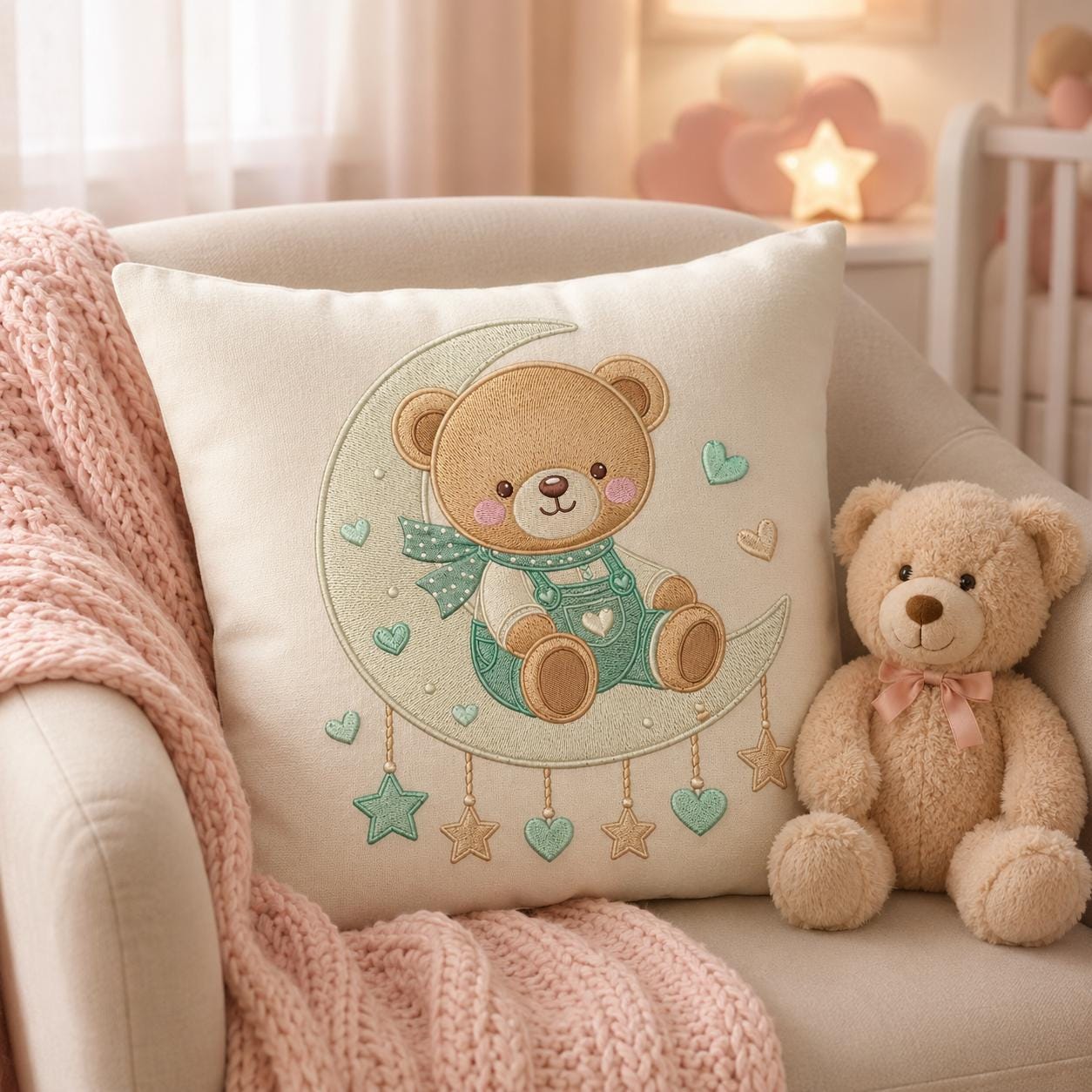 Teddy Bear Moon Embroidery Design, Cute Baby Bear Crescent Moon Machine Embroidery, Nursery Dreamy Kids Decor, 5 sizes, Digital Download - image 5