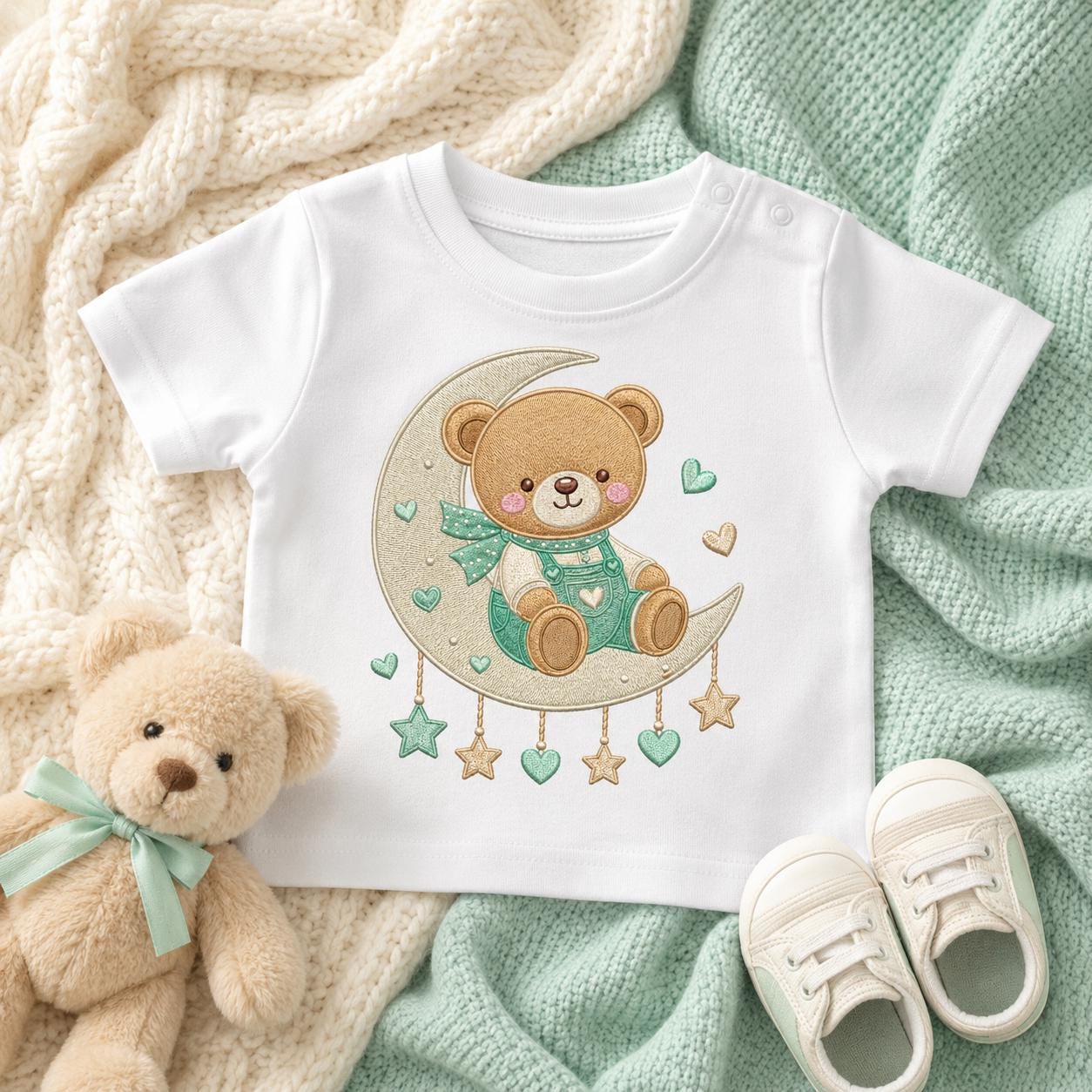 Teddy Bear Moon Embroidery Design, Cute Baby Bear Crescent Moon Machine Embroidery, Nursery Dreamy Kids Decor, 5 sizes, Digital Download - image 7