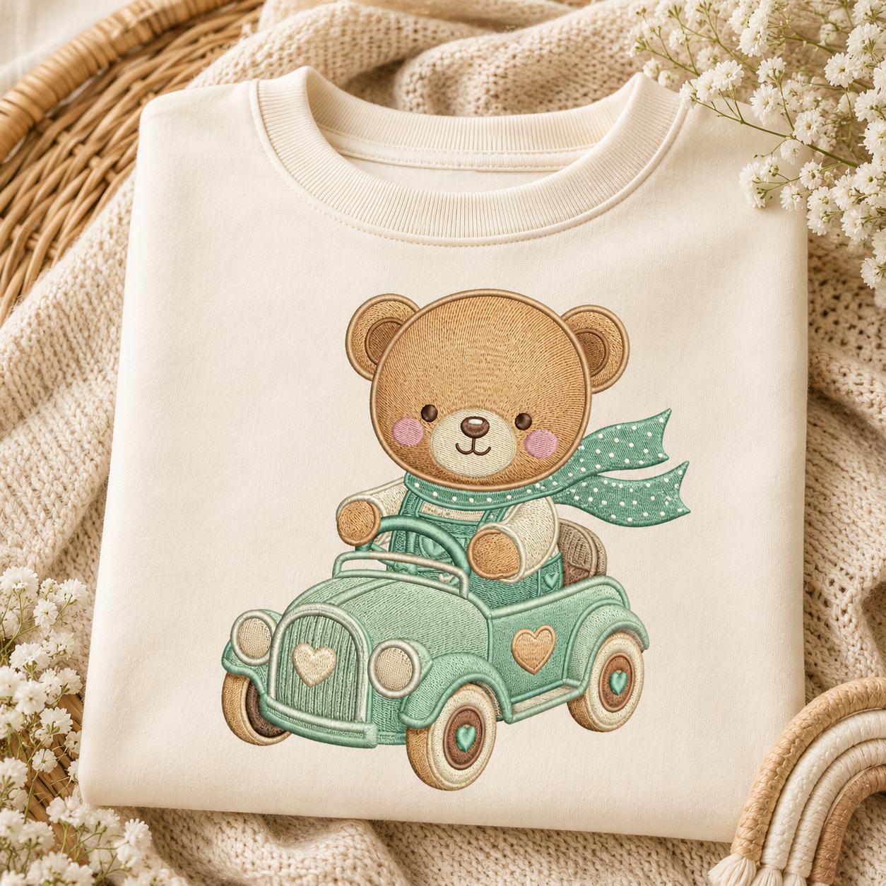 Teddy Bear Car Embroidery Design, Cute Baby Bear Driving Vintage Car Machine Embroidery, Nursery Kids Decor Stitch, 5 sizes,Digital Download - image 3