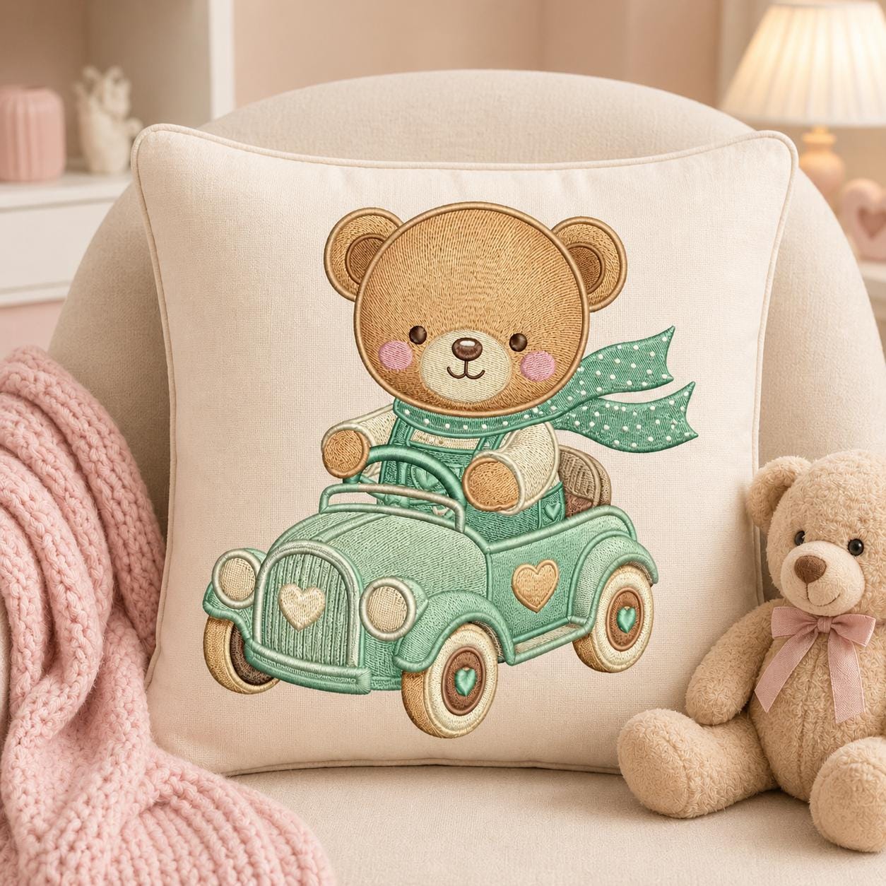 Teddy Bear Car Embroidery Design, Cute Baby Bear Driving Vintage Car Machine Embroidery, Nursery Kids Decor Stitch, 5 sizes,Digital Download - image 6