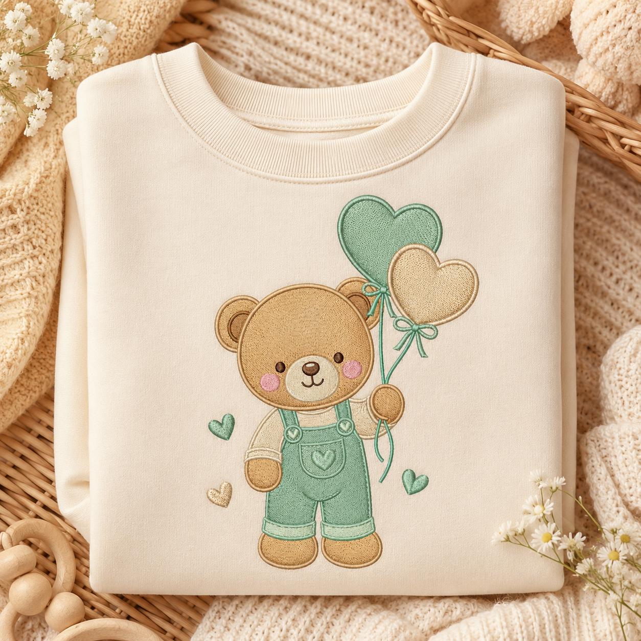 Teddy Bear Heart Balloons Embroidery Design, Cute Baby Bear Machine Embroidery File, Nursery Kids Decor, 5 sizes, Digital Download - image 3