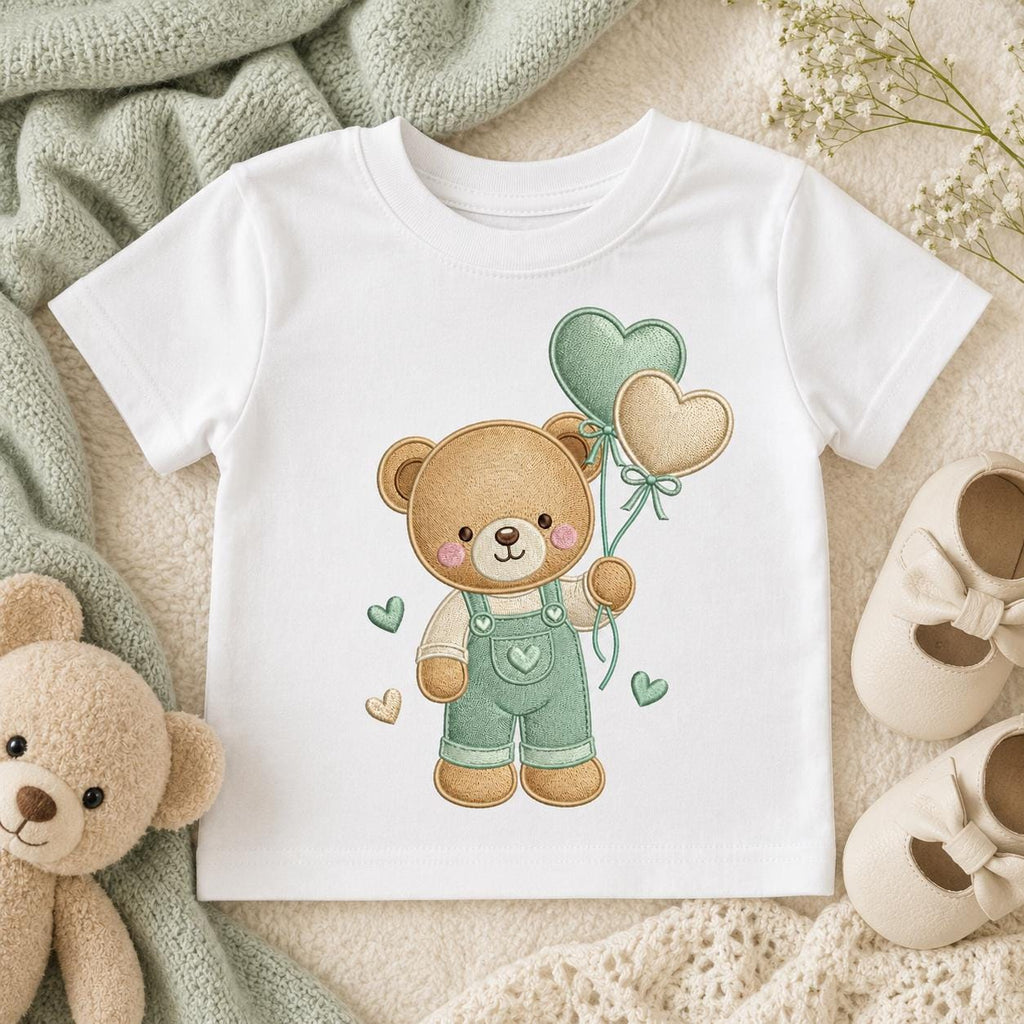 Teddy Bear Heart Balloons Embroidery Design, Cute Baby Bear Machine Embroidery File, Nursery Kids Decor, 5 sizes, Digital Download - image 5