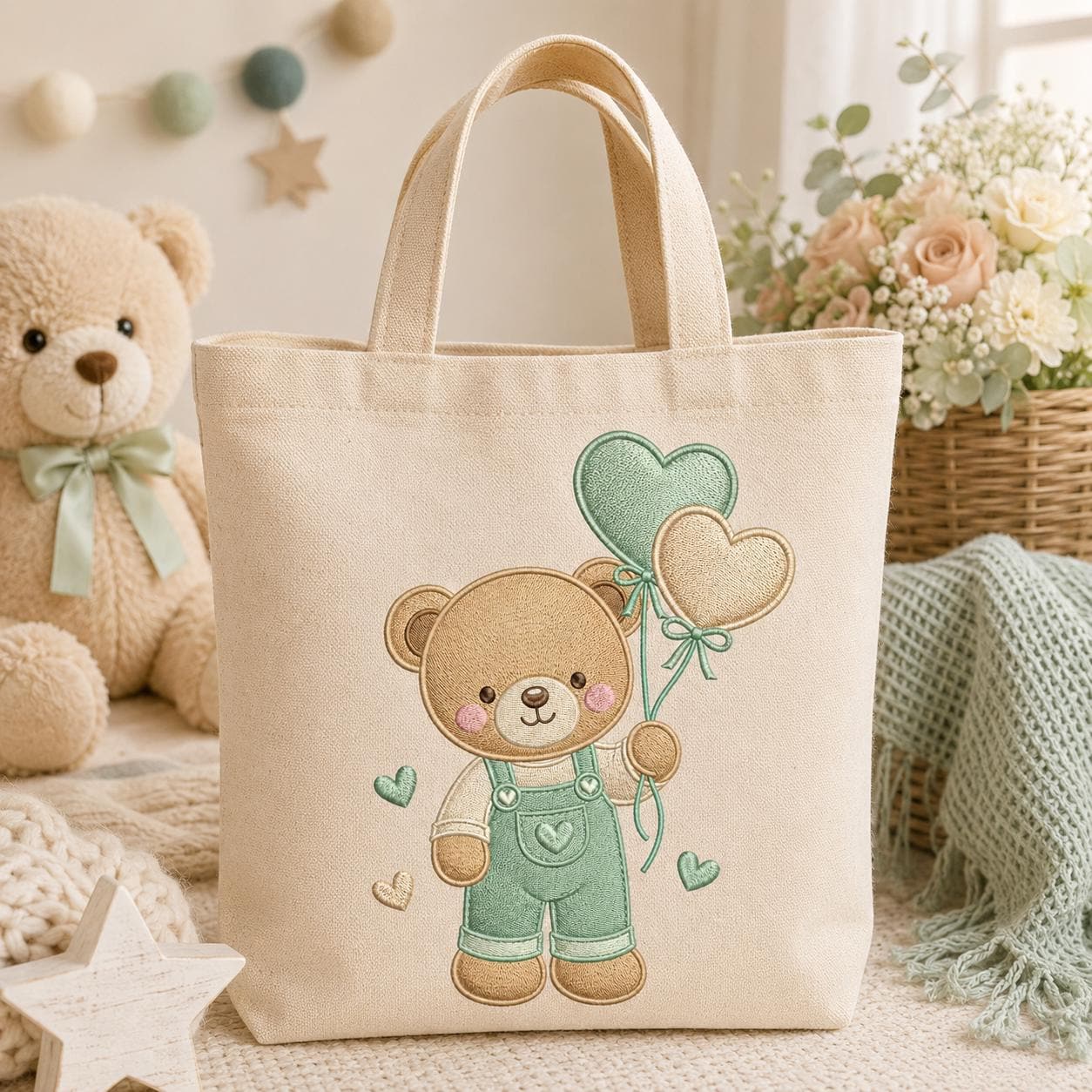 Teddy Bear Heart Balloons Embroidery Design, Cute Baby Bear Machine Embroidery File, Nursery Kids Decor, 5 sizes, Digital Download - image 4