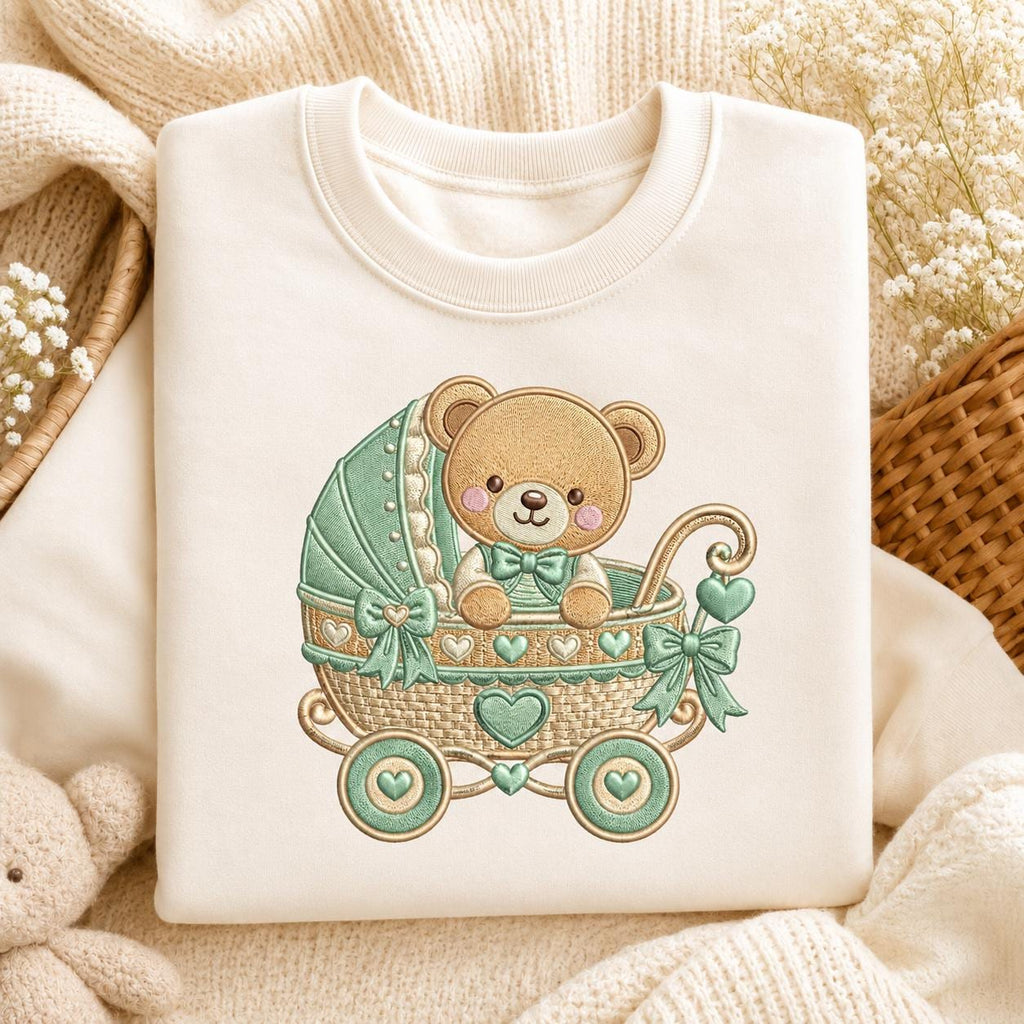 Teddy Bear Baby Stroller Embroidery Design, Cute Nursery Bear Pram Machine Embroidery, Baby Shower Kids Decor, 5 sizes, Digital Download - image 3