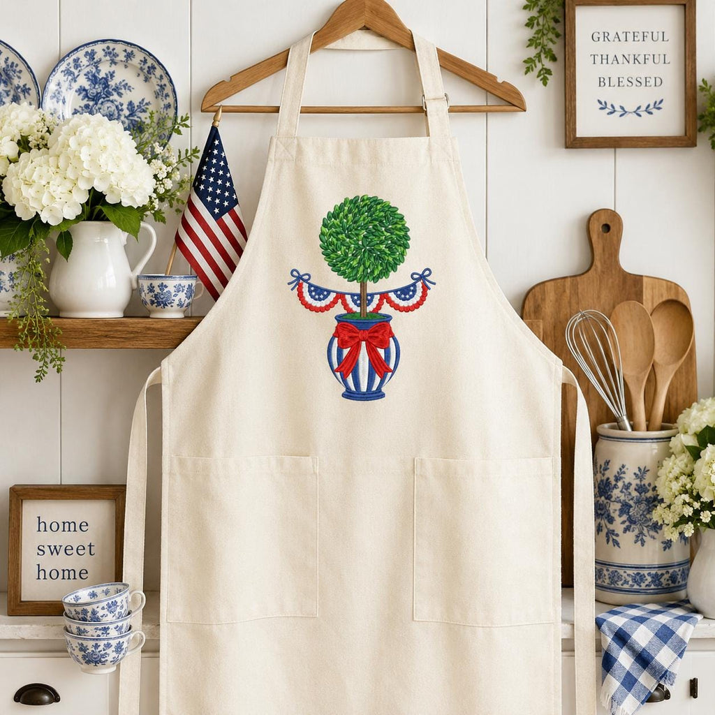 Patriotic Topiary Embroidery Design, 4th of July Chinoiserie Vase Machine File, American Bunting Bow Stitch, 5 sizes, Digital Download - image 7