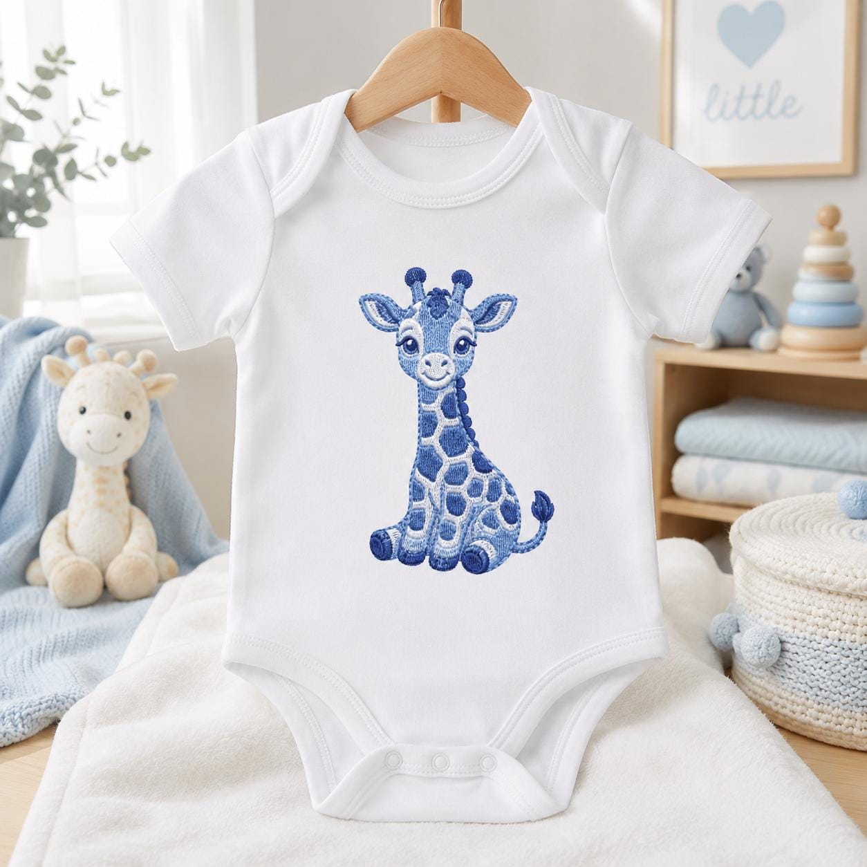 Chinoiserie Giraffe Embroidery Design, Blue Safari Animal Machine Embroidery File, Preppy Nursery File, 5 sizes, Digital Download - image 6