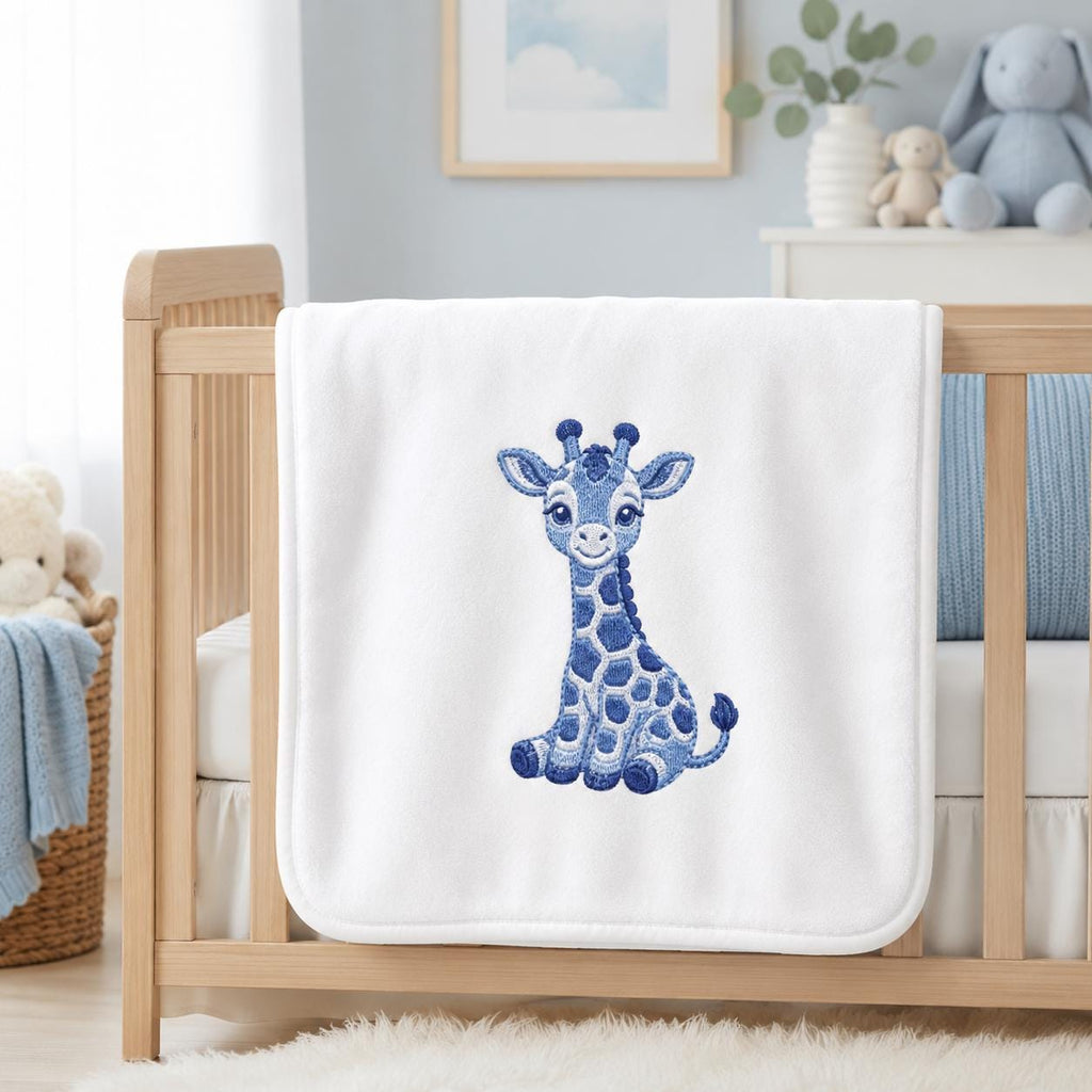 Chinoiserie Giraffe Embroidery Design, Blue Safari Animal Machine Embroidery File, Preppy Nursery File, 5 sizes, Digital Download - image 3