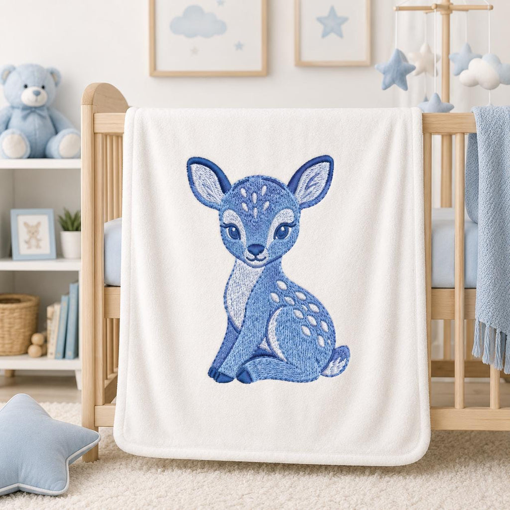 Chinoiserie Deer Embroidery Design, Blue Fawn Woodland Animal Machine Embroidery File, Preppy Nursery File, 5 sizes, Digital Download - image 3