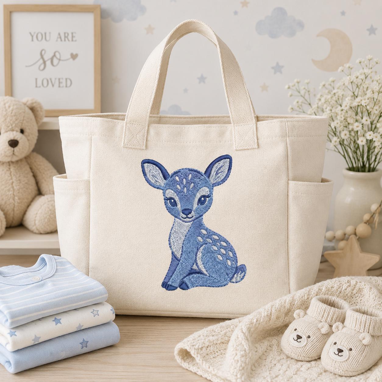 Chinoiserie Deer Embroidery Design, Blue Fawn Woodland Animal Machine Embroidery File, Preppy Nursery File, 5 sizes, Digital Download - image 7