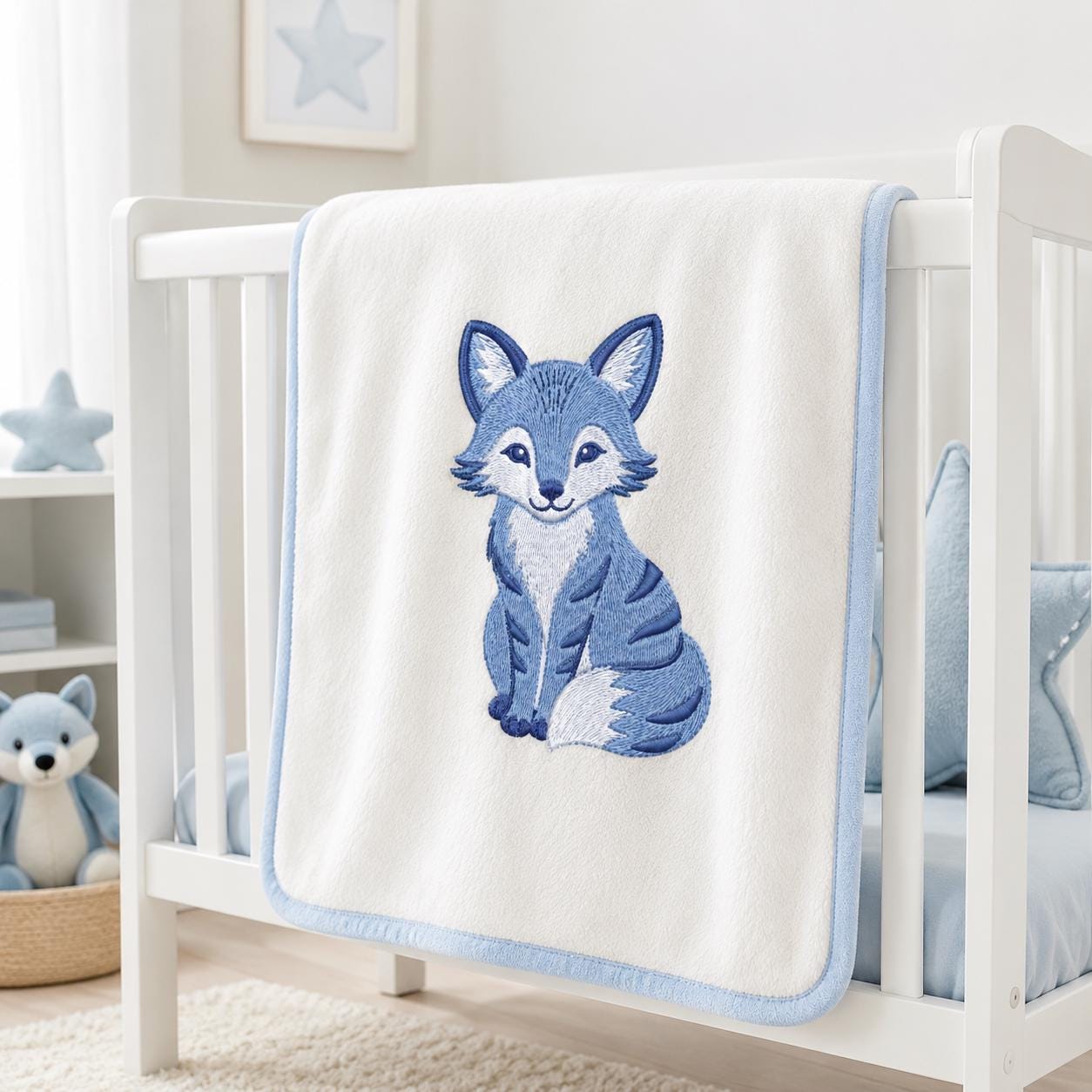 Chinoiserie Fox Embroidery Design, Blue Woodland Animal Machine Embroidery File, Preppy Nursery File, 5 sizes, Digital Download - image 7