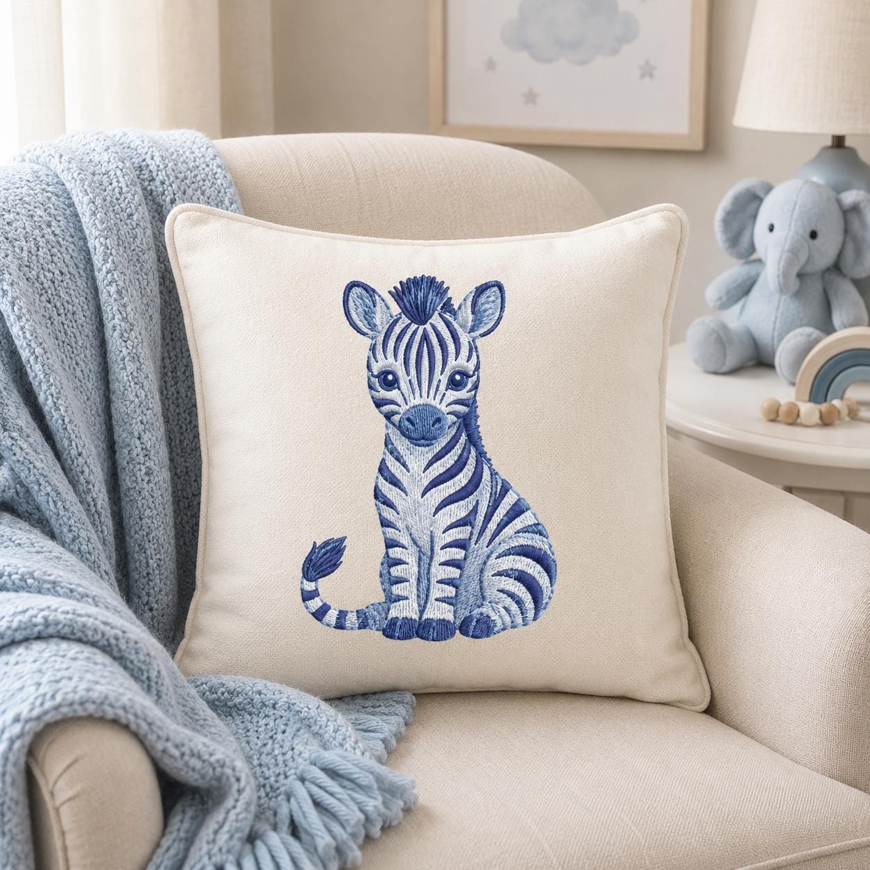 Chinoiserie Zebra Embroidery Design, Blue Safari Animal Machine Embroidery File, Preppy Nursery File, 5 sizes, Digital Download - image 5