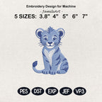 Chinoiserie Lion Embroidery Design, Blue Safari Cub Machine Embroidery File, Preppy Nursery File, 5 sizes, Digital Download