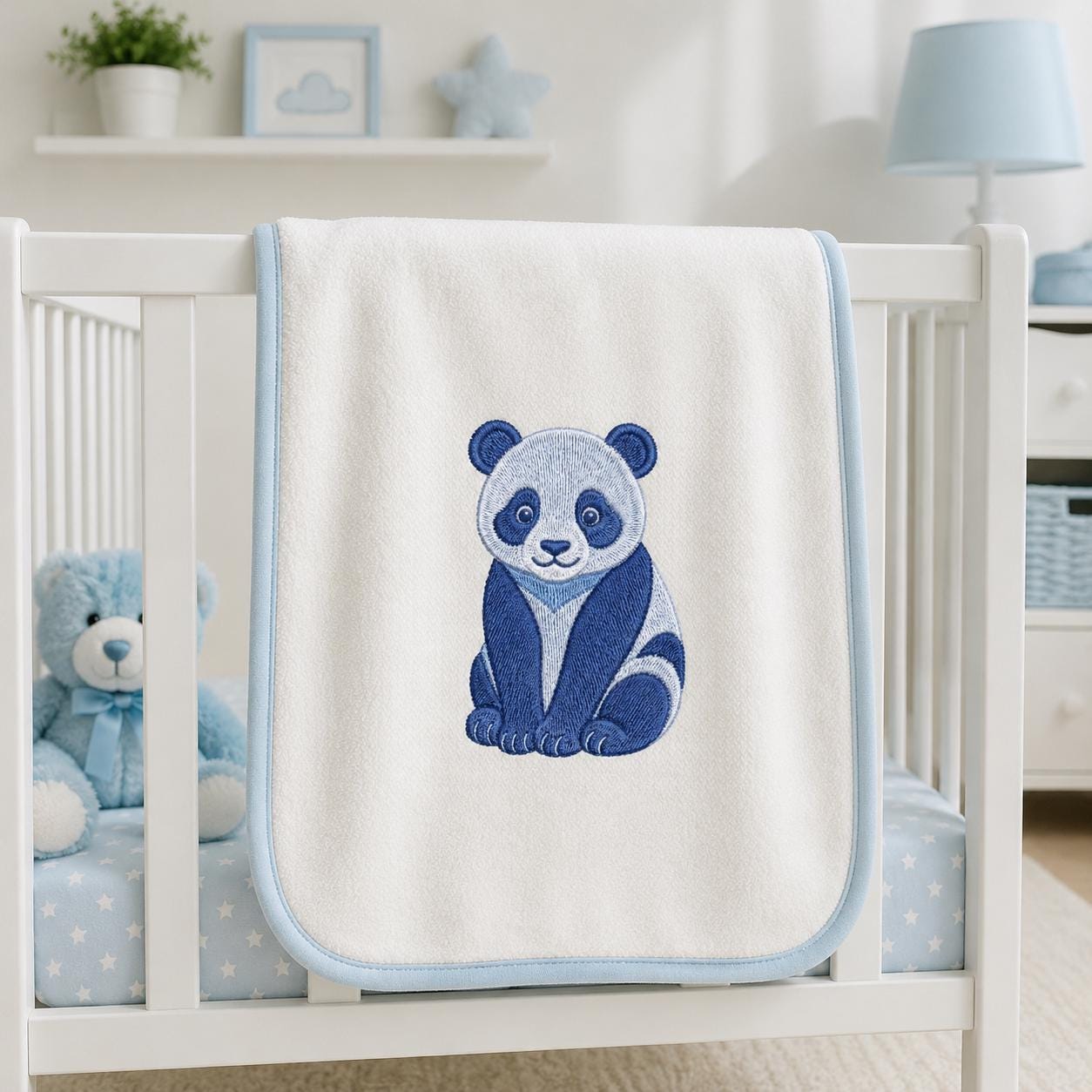 Chinoiserie Panda Embroidery Design, Blue Preppy Animal Machine Embroidery File, Cute Nursery File, 5 sizes, Digital Download - image 7
