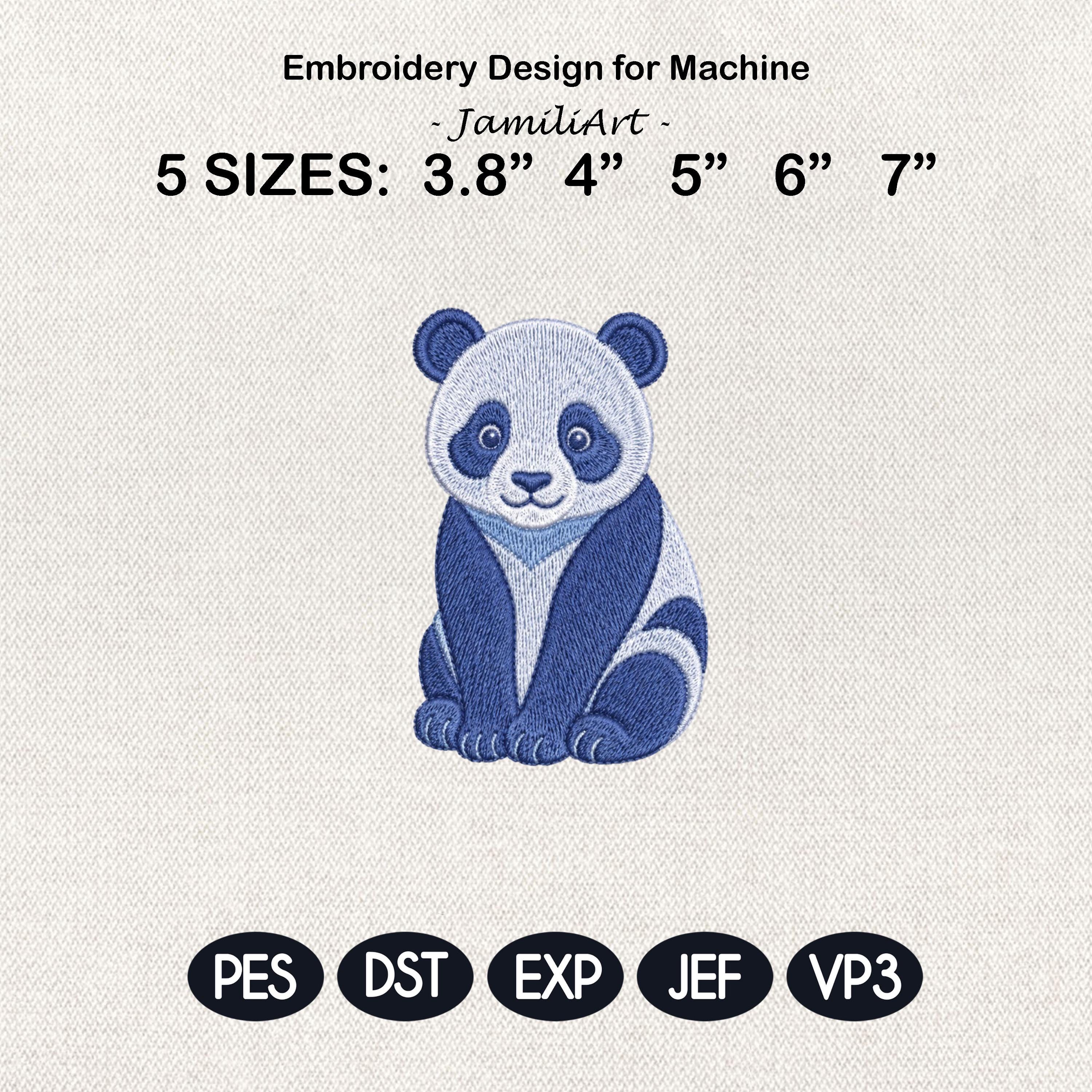 Chinoiserie Panda Embroidery Design, Blue Preppy Animal Machine Embroidery File, Cute Nursery File, 5 sizes, Digital Download