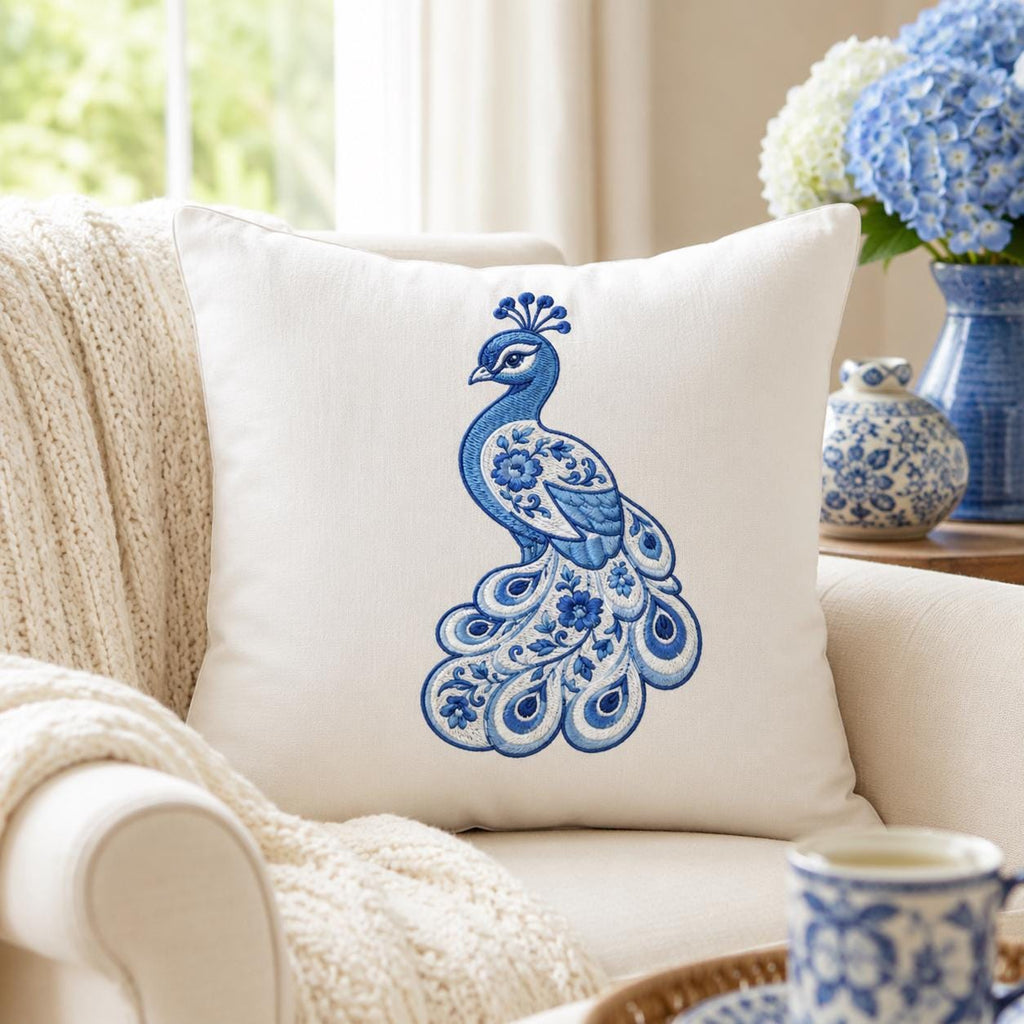 Chinoiserie Peacock Embroidery Design, Blue Bird Machine Embroidery File, Preppy Elegant Animal File, 5 sizes, Digital Download - image 3