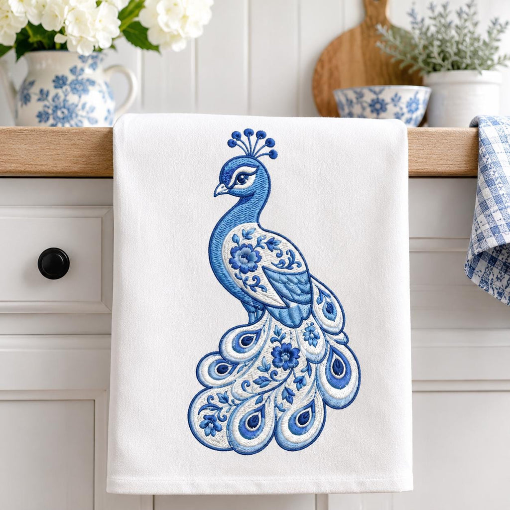 Chinoiserie Peacock Embroidery Design, Blue Bird Machine Embroidery File, Preppy Elegant Animal File, 5 sizes, Digital Download - image 5