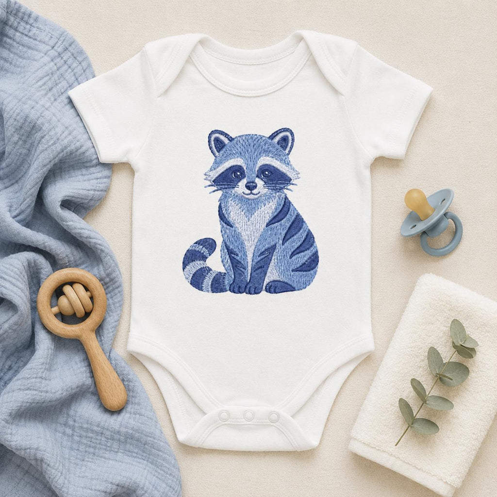 Chinoiserie Raccoon Embroidery Design, Blue Woodland Animal Machine Embroidery File, Preppy Nursery File, 5 sizes, Digital Download - image 6