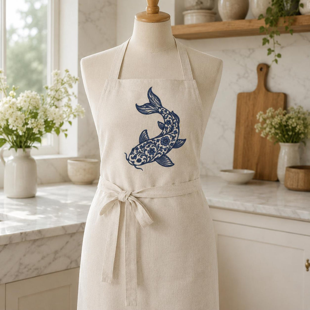 Chinoiserie Koi Fish Embroidery Design, Blue Floral Fish Machine Embroidery File, Asian Inspired Stitch Art, 5 sizes, Digital Download - image 6