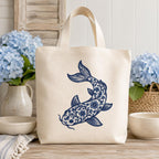 Chinoiserie Koi Fish Embroidery Design, Blue Floral Fish Machine Embroidery File, Asian Inspired Stitch Art, 5 sizes, Digital Download - image 4