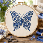 Chinoiserie Butterfly Embroidery Design, Blue Floral Butterfly Machine Embroidery File, Preppy Garden Stitch, 5 sizes, Digital Download - image 7