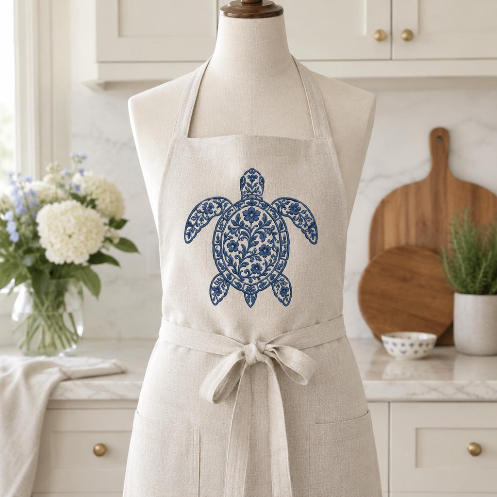Chinoiserie Turtle Embroidery Design, Blue Floral Sea Turtle Machine Embroidery File, Coastal Preppy Stitch, 5 sizes, Digital Download - image 6
