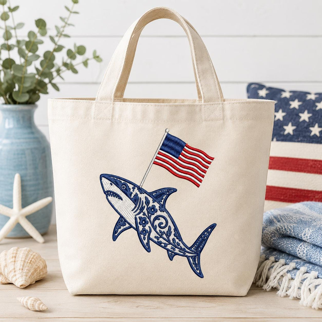 Chinoiserie Shark Embroidery Design with USA Flag, Patriotic Nautical Sea Life, 4th of July Machine Embroidery, 5 sizes, Digital Download - image 4