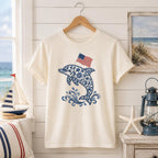 Chinoiserie Dolphin Embroidery Design with USA Flag, Patriotic Coastal Sea Life, 4th of July Machine Embroidery, 5 sizes, Digital Download - image 3