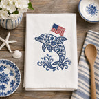 Chinoiserie Dolphin Embroidery Design with USA Flag, Patriotic Coastal Sea Life, 4th of July Machine Embroidery, 5 sizes, Digital Download - image 6