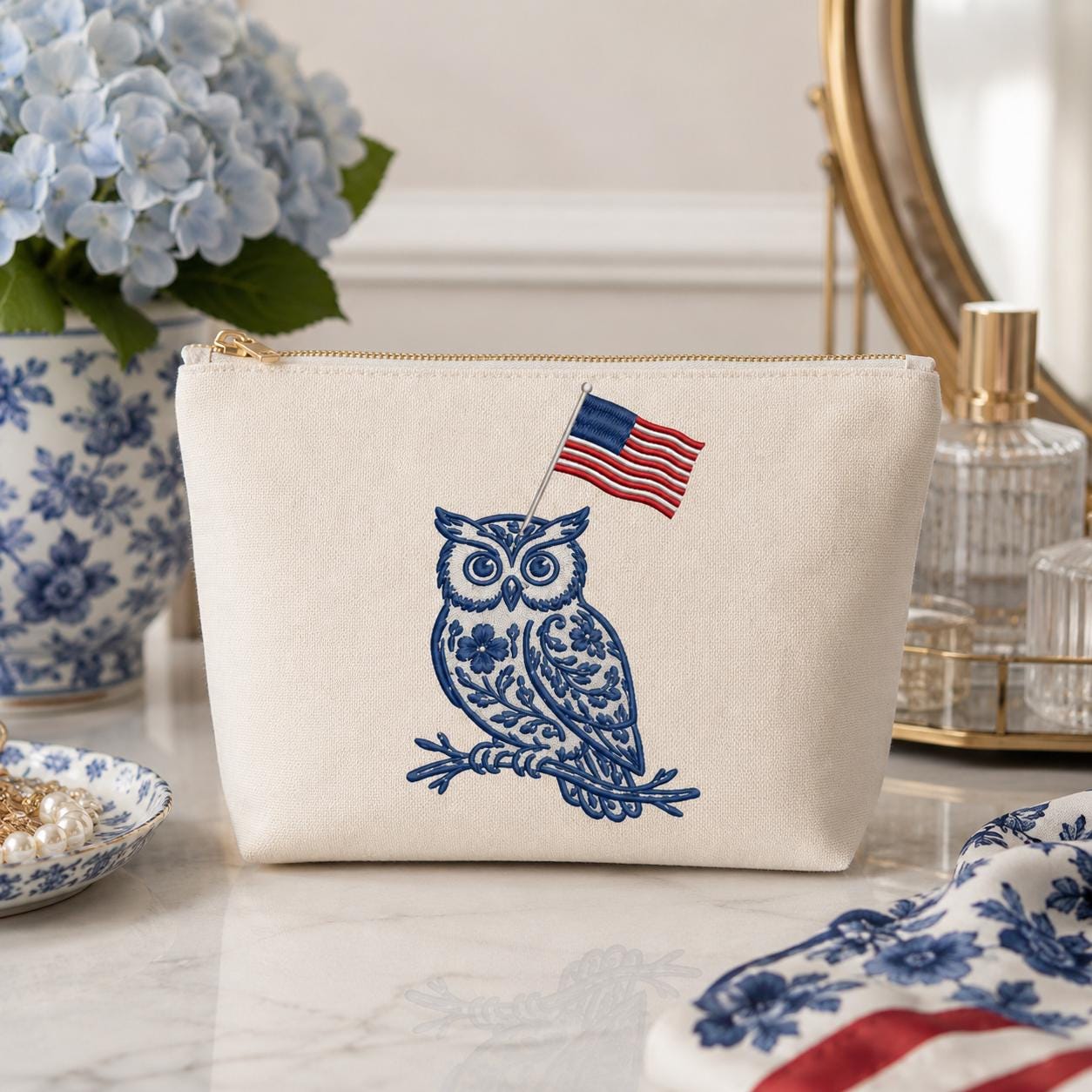 Chinoiserie Owl Embroidery Design with USA Flag, Patriotic Bird Machine Embroidery, 4th of July Animal Embroidery, 5 sizes, Digital Download - image 7