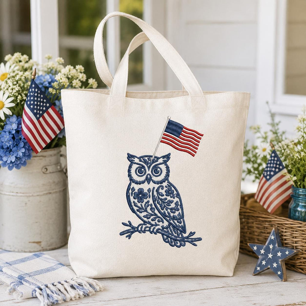 Chinoiserie Owl Embroidery Design with USA Flag, Patriotic Bird Machine Embroidery, 4th of July Animal Embroidery, 5 sizes, Digital Download - image 4