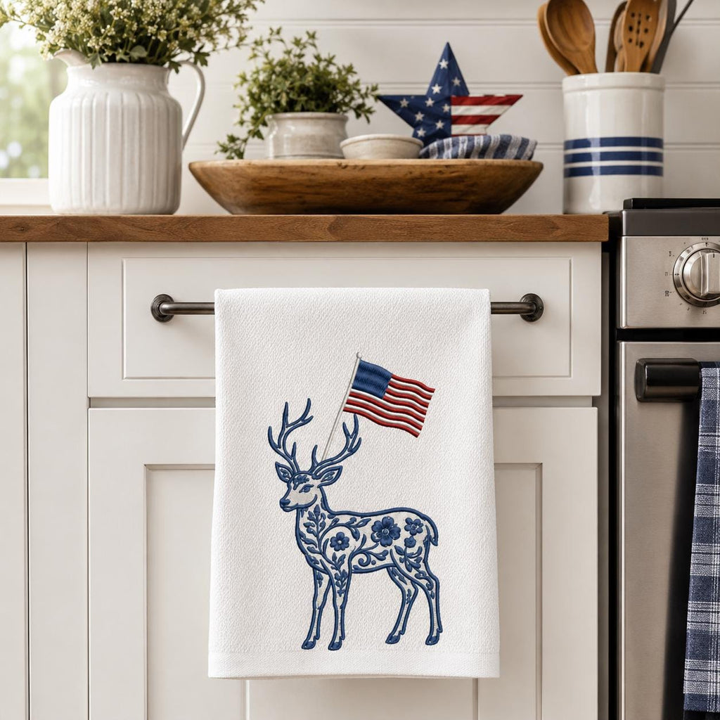 Chinoiserie Deer Embroidery Design with USA Flag, Patriotic Stag Machine Embroidery, 4th of July Woodland Animal, 5 sizes, Digital Download - image 5