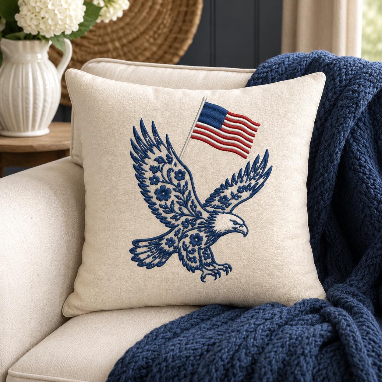 Chinoiserie Eagle Embroidery Design with USA Flag, Patriotic American Bird Machine Embroidery File, 4th of July, 5 sizes, Digital Download - image 5