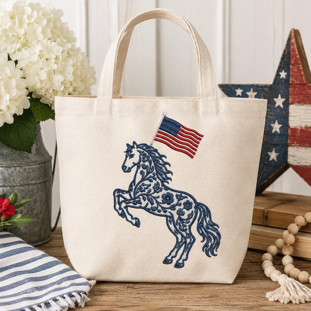 Chinoiserie Horse Embroidery Design with USA Flag, Patriotic Western Animal Machine Embroidery File, 4th of July, 5 sizes, Digital Download - image 4