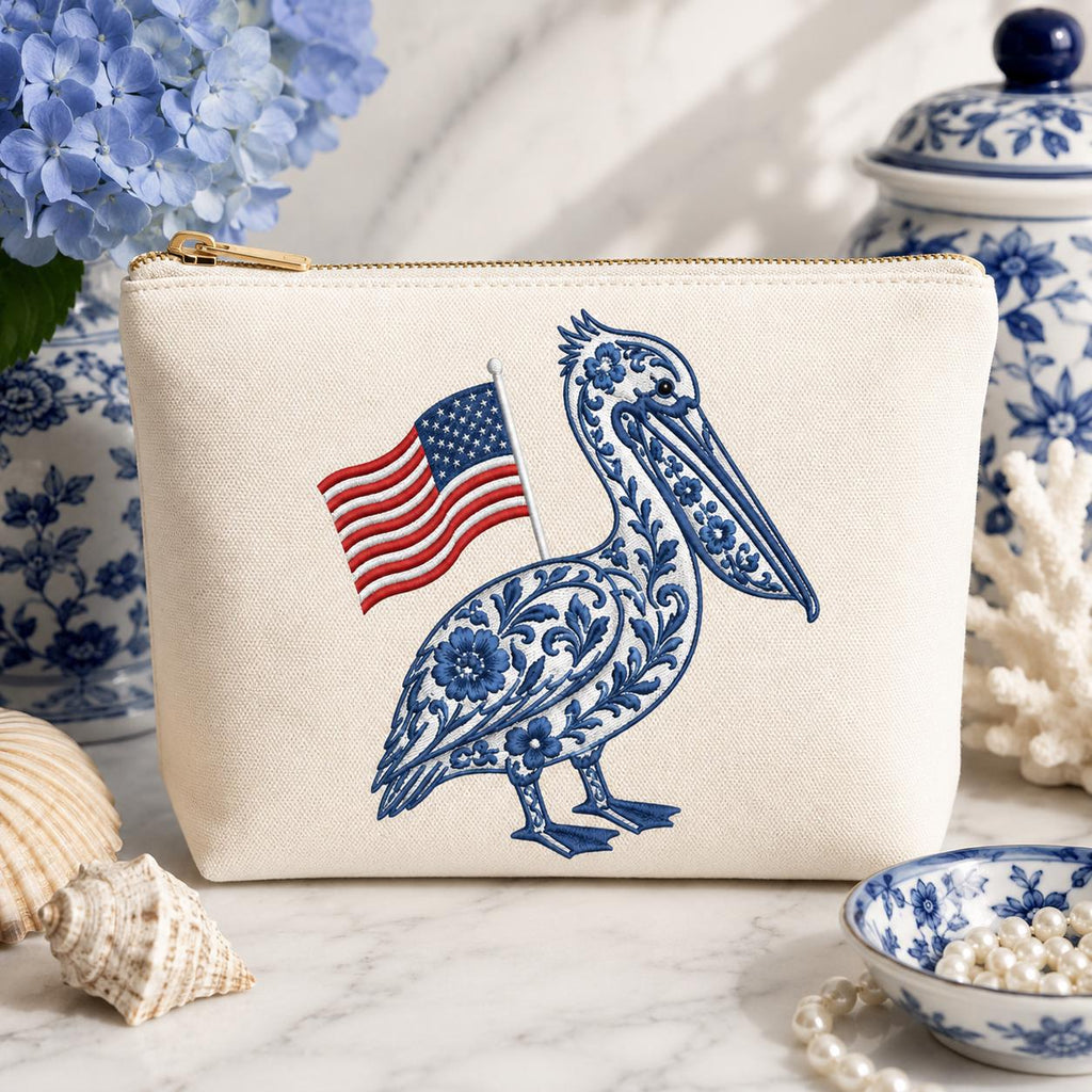 Chinoiserie Pelican Embroidery Design with USA Flag, Patriotic Coastal Bird Machine Embroidery File, 4th of July, 5 sizes, Digital Download - image 7