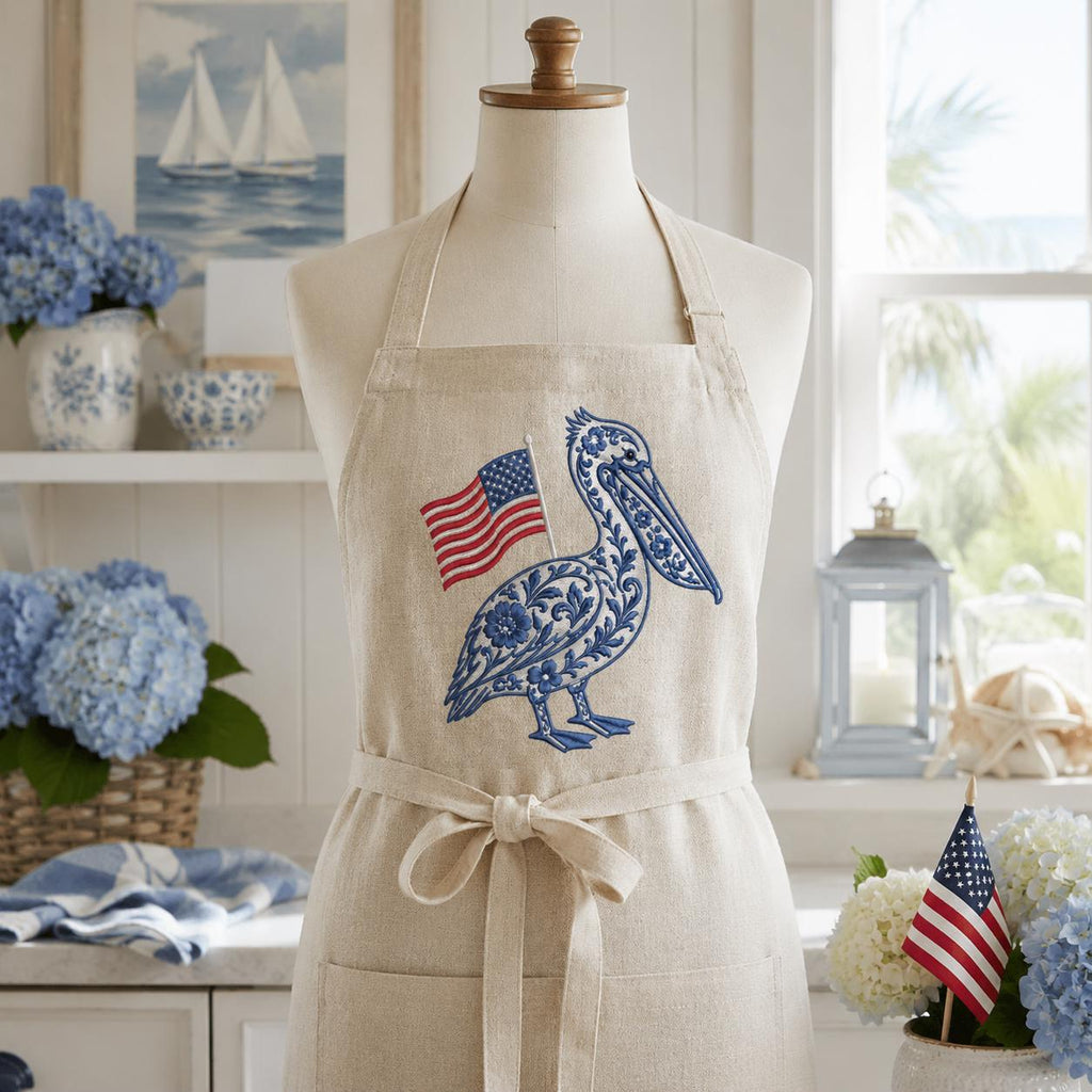 Chinoiserie Pelican Embroidery Design with USA Flag, Patriotic Coastal Bird Machine Embroidery File, 4th of July, 5 sizes, Digital Download - image 6