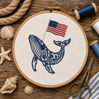 Chinoiserie Whale Embroidery Design with USA Flag, Patriotic Nautical Sea Life Machine Embroidery, 4th of July, 5 sizes, Digital Download - image 7
