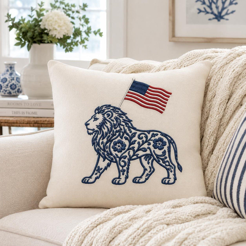 Chinoiserie Lion Embroidery Design with USA Flag, Patriotic Safari Animal Machine Embroidery File, 4th of July, 5 sizes, Digital Download - image 3