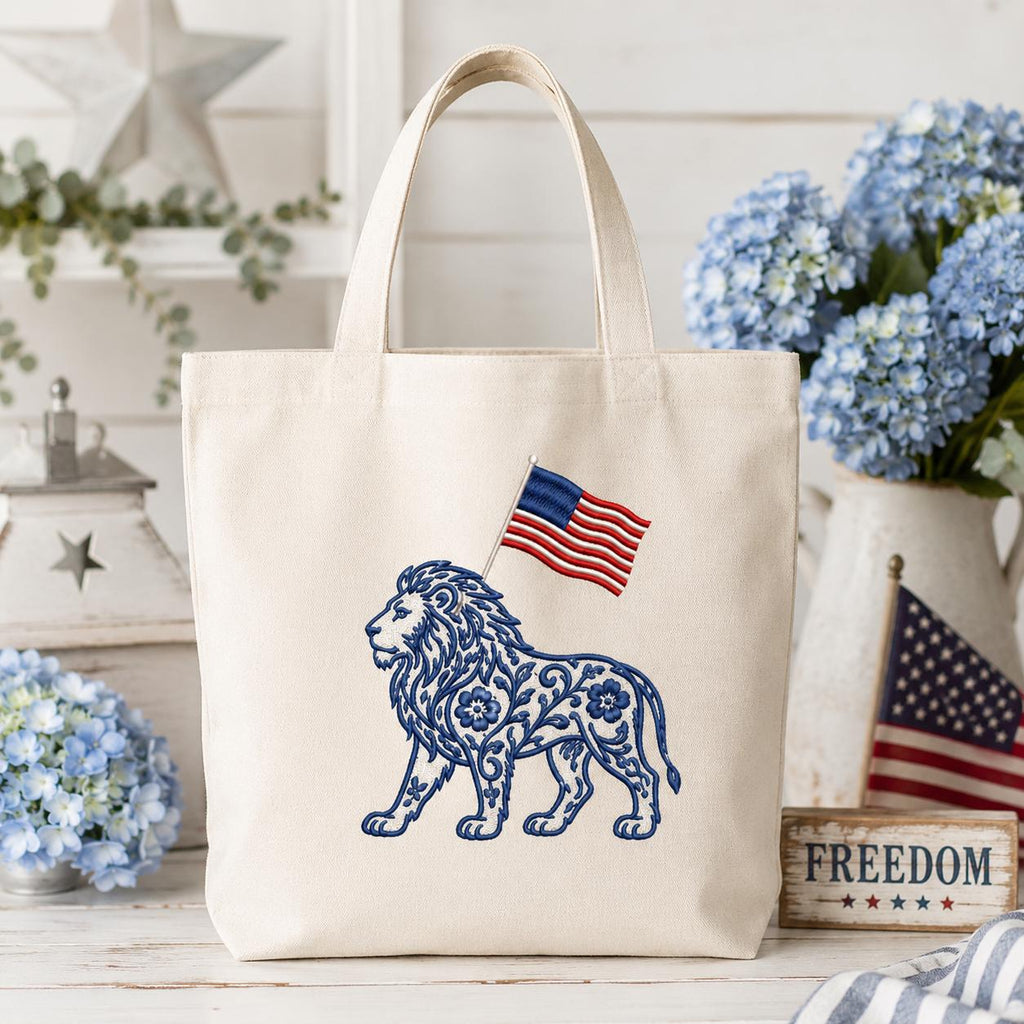 Chinoiserie Lion Embroidery Design with USA Flag, Patriotic Safari Animal Machine Embroidery File, 4th of July, 5 sizes, Digital Download - image 4