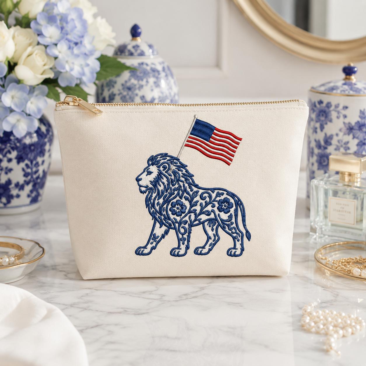 Chinoiserie Lion Embroidery Design with USA Flag, Patriotic Safari Animal Machine Embroidery File, 4th of July, 5 sizes, Digital Download - image 7